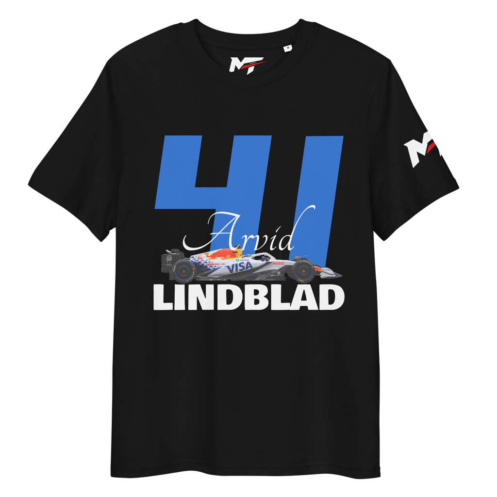 Motorthreadz Arvid Lindblad Formula1 t-shirt in Black featuring a racing inspired graphic design