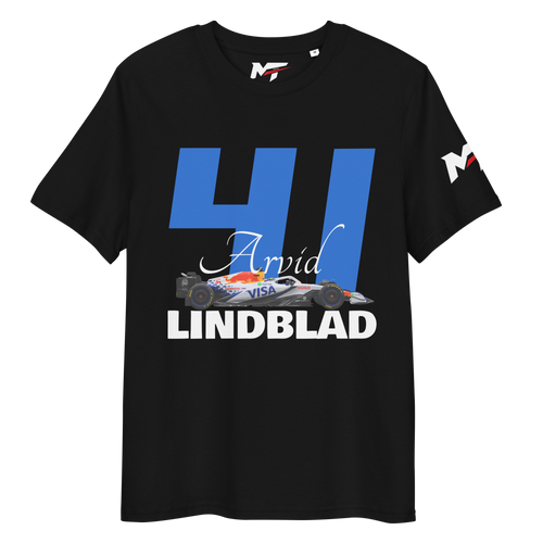 Motorthreadz Arvid Lindblad Formula1 t-shirt in Black featuring a racing inspired graphic design