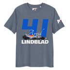 Motorthreadz Arvid Lindblad Formula1 t-shirt in Dark Heather Blue featuring a racing inspired graphic design
