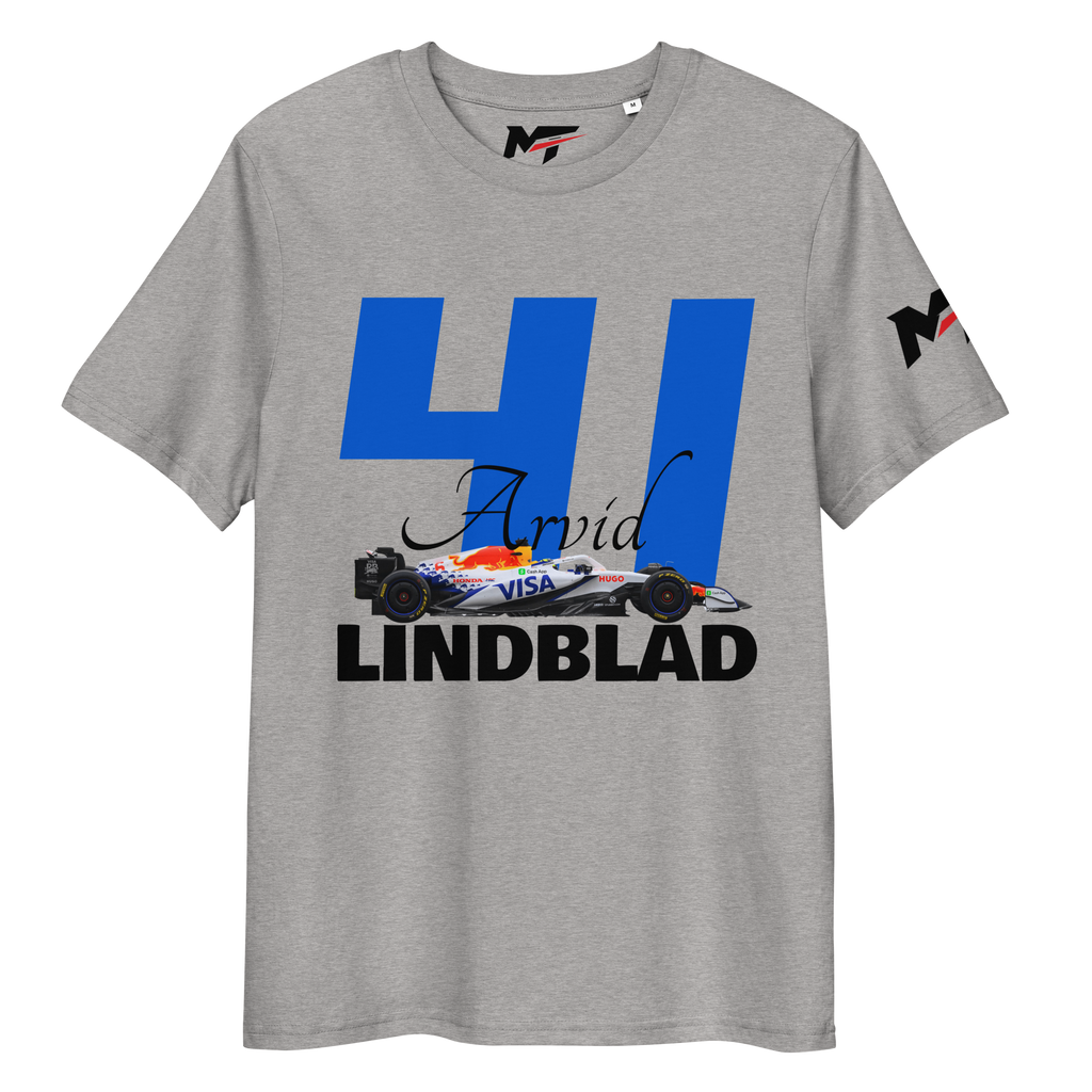 Motorthreadz Arvid Lindblad Formula1 t-shirt in Heather Grey featuring a racing inspired graphic design