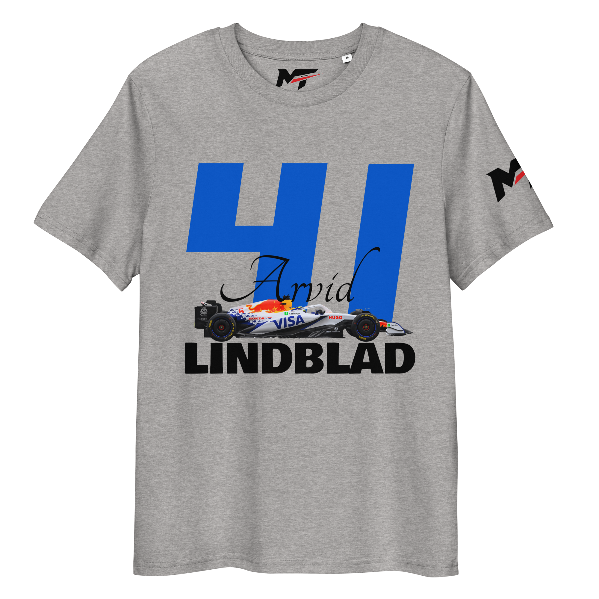 Motorthreadz Arvid Lindblad Formula1 t-shirt in Heather Grey featuring a racing inspired graphic design