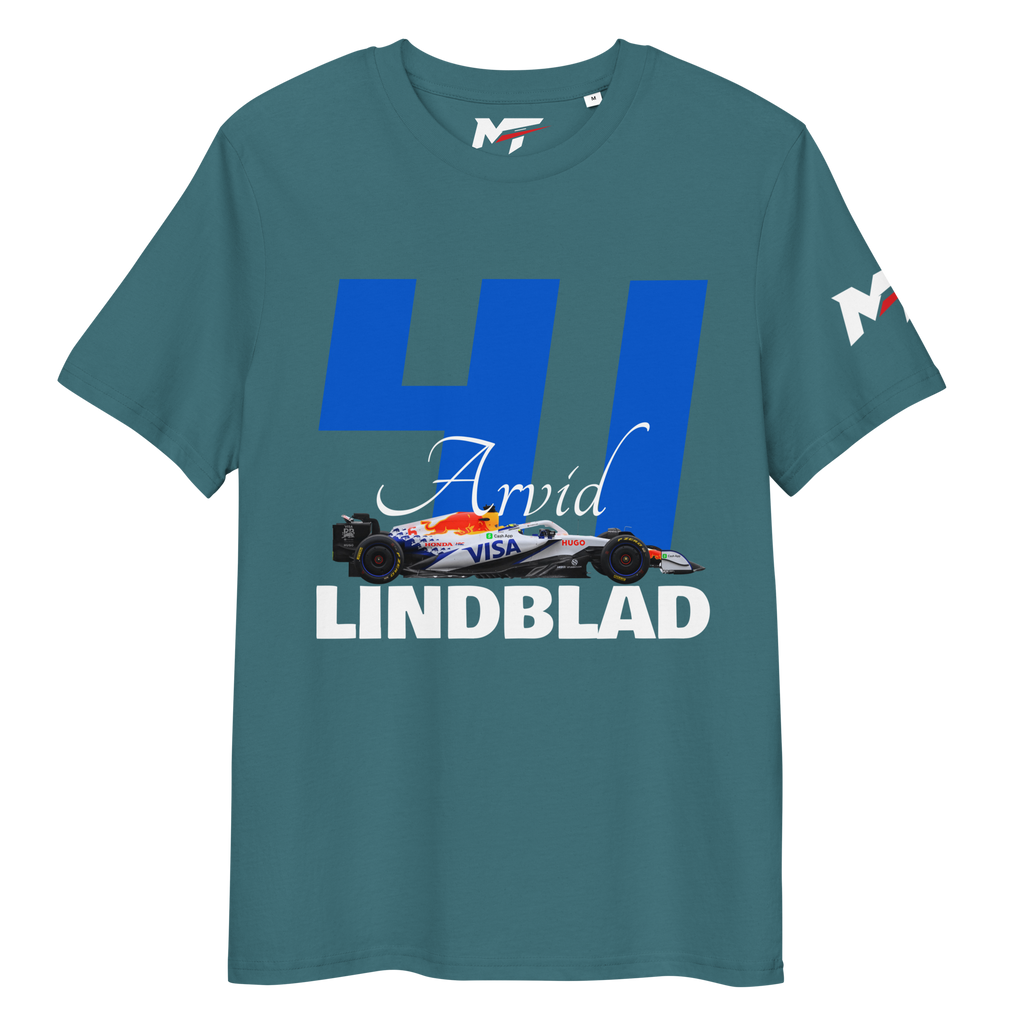 Motorthreadz Arvid Lindblad Formula1 t-shirt in Stargazer featuring a racing inspired graphic design