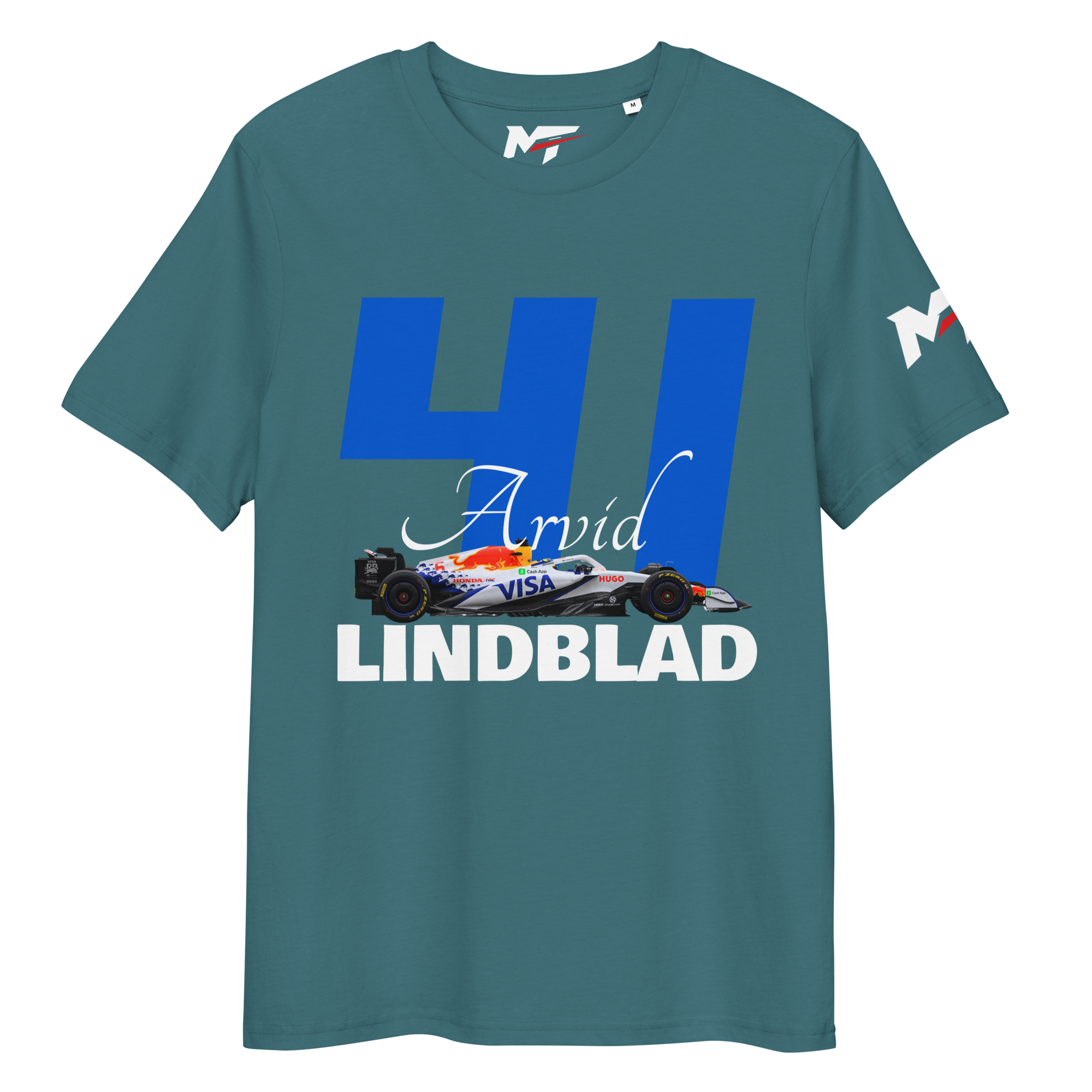 Motorthreadz Arvid Lindblad Formula1 t-shirt in Stargazer featuring a racing inspired graphic design