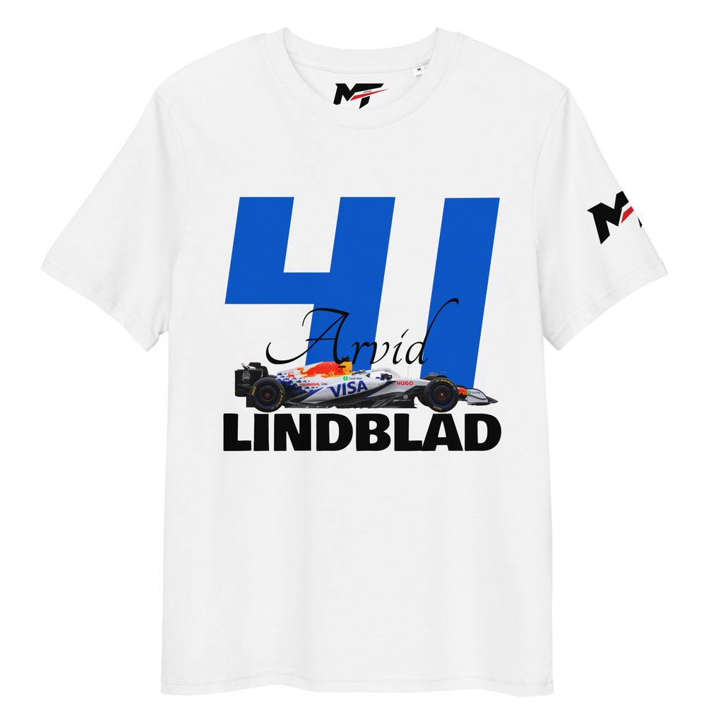 Motorthreadz Arvid Lindblad Formula1 t-shirt in White featuring a racing inspired graphic design