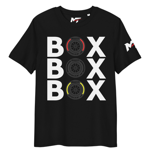 Motorthreadz Box Box Box Formula1 t-shirt in Black featuring a racing inspired graphic design