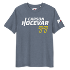 Motorthreadz Carson Hocevar Nascar t-shirt in Dark Heather Blue featuring a racing inspired graphic design