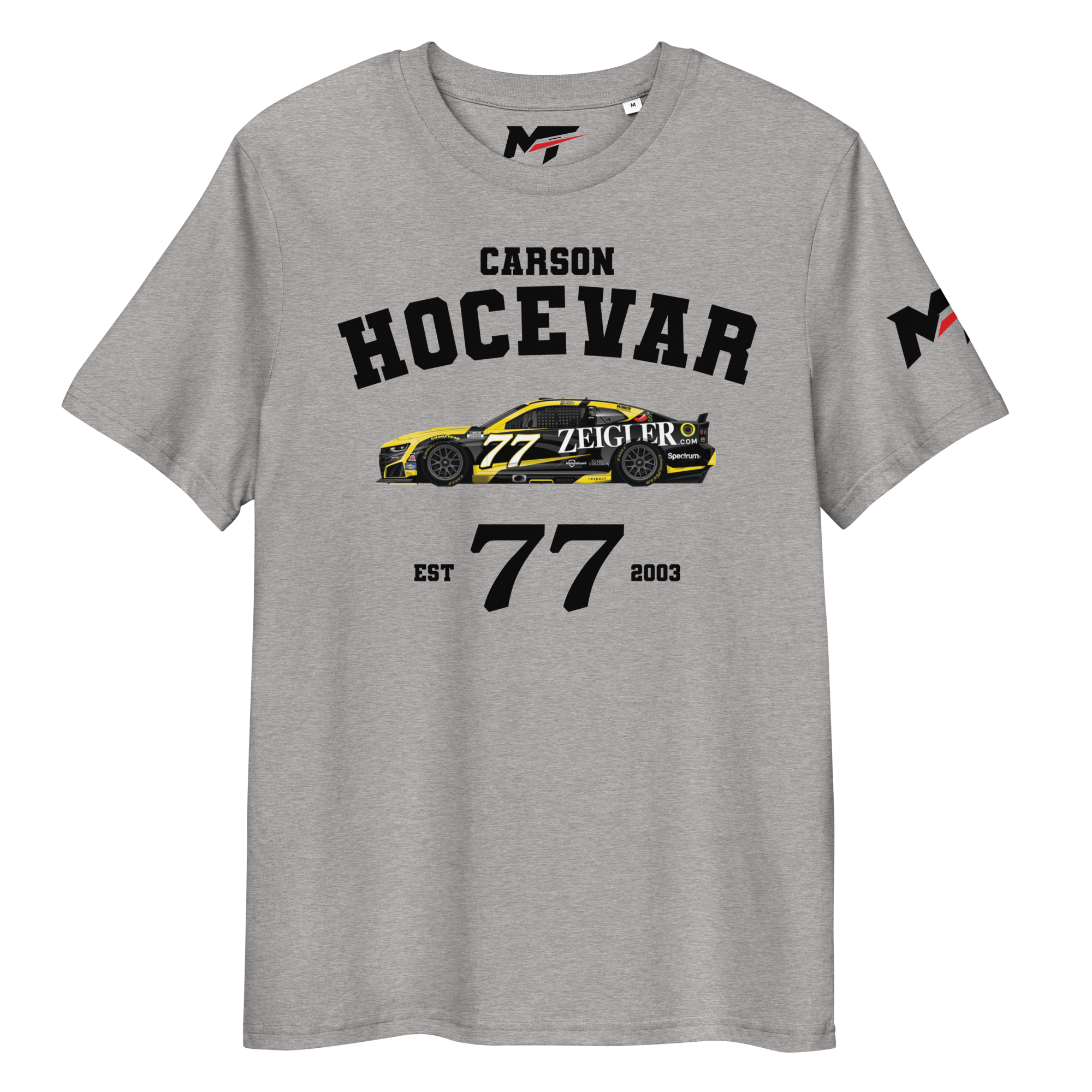 Motorthreadz Carson Hocevar Nascar t-shirt in Heather Grey featuring a racing inspired graphic design