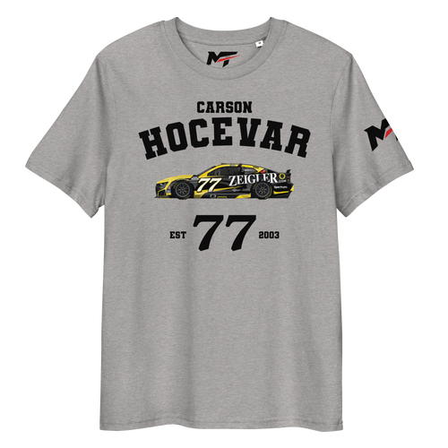 Motorthreadz Carson Hocevar Nascar t-shirt in Heather Grey featuring a racing inspired graphic design
