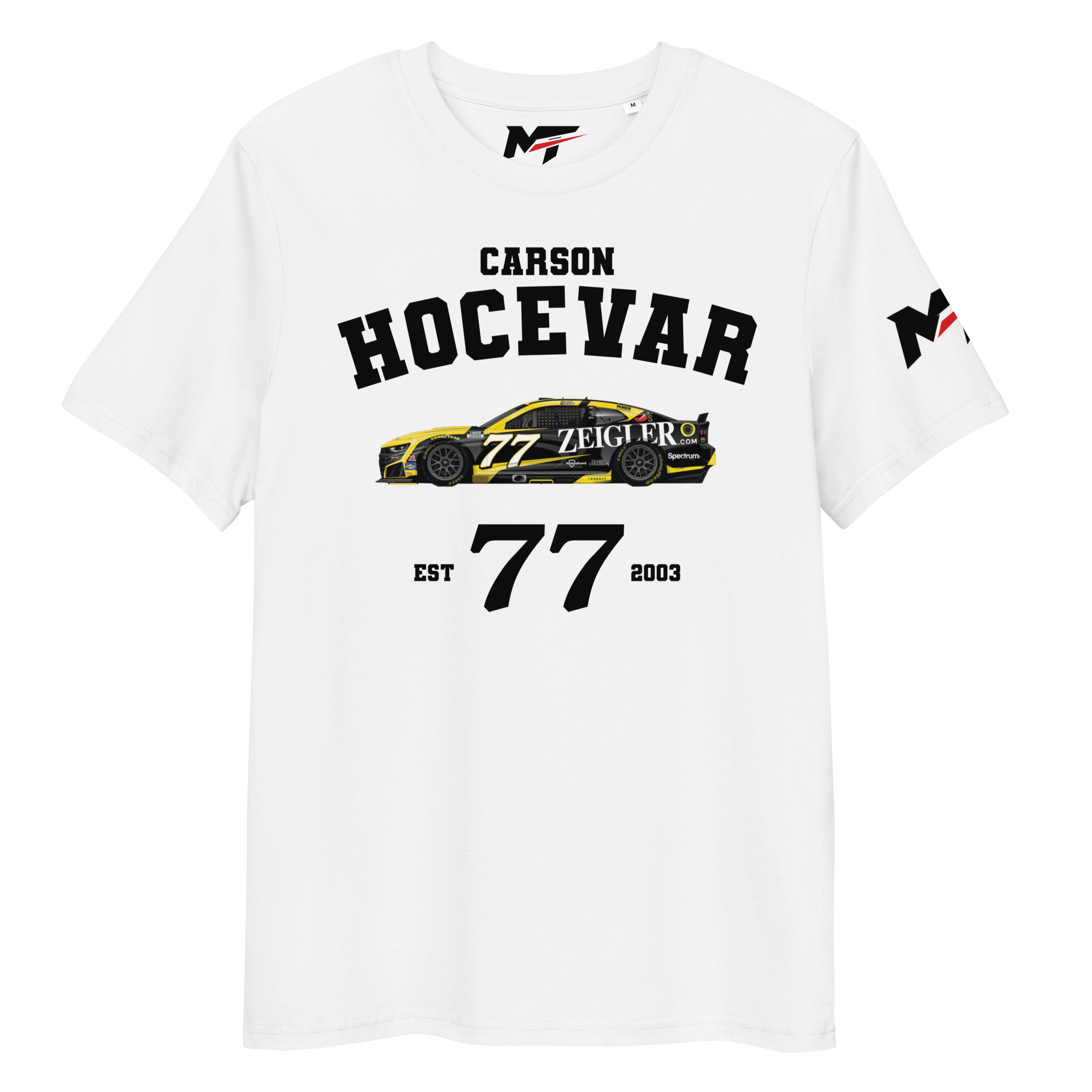 Motorthreadz Carson Hocevar Nascar t-shirt in White featuring a racing inspired graphic design