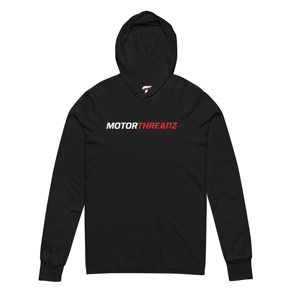 Motorthreadz Core hooded long sleeve t-shirt in Black featuring the MotorThreadz logo at the front