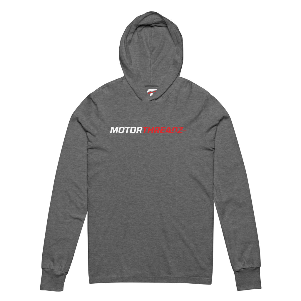 Motorthreadz Core hooded long sleeve t-shirt in Grey Triblend featuring the MotorThreadz logo at the front