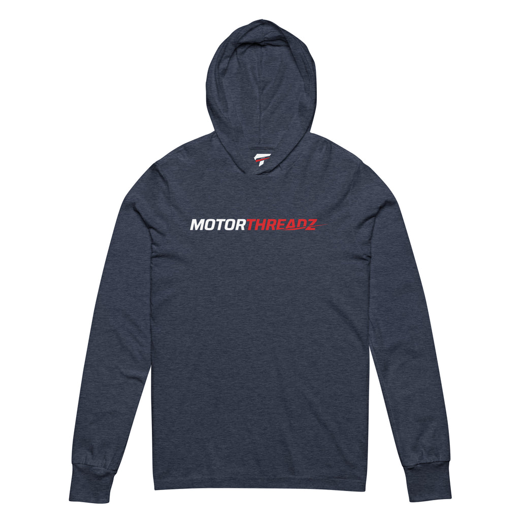 Motorthreadz Core hooded long sleeve t-shirt in Heather Navy featuring the MotorThreadz logo at the front