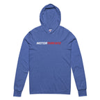 Motorthreadz Core hooded long sleeve t-shirt in Heather True Royal featuring the MotorThreadz logo at the front