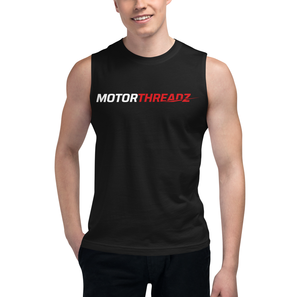Motorthreadz Core muscle tank top in Black featuring the MotorThreadz logo at the front