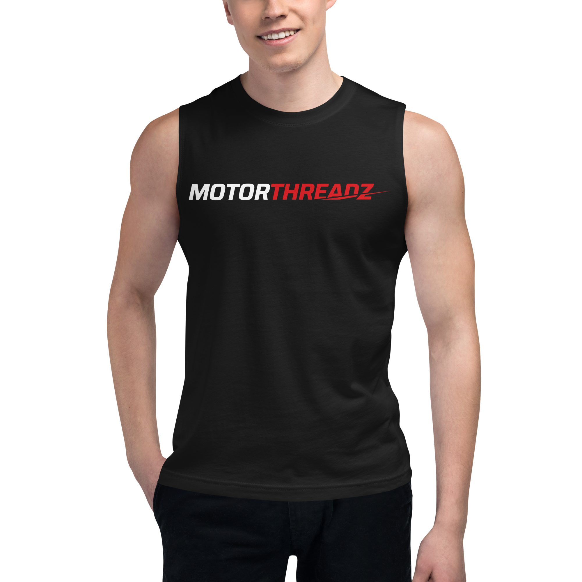 Motorthreadz Core muscle tank top in Black featuring the MotorThreadz logo at the front