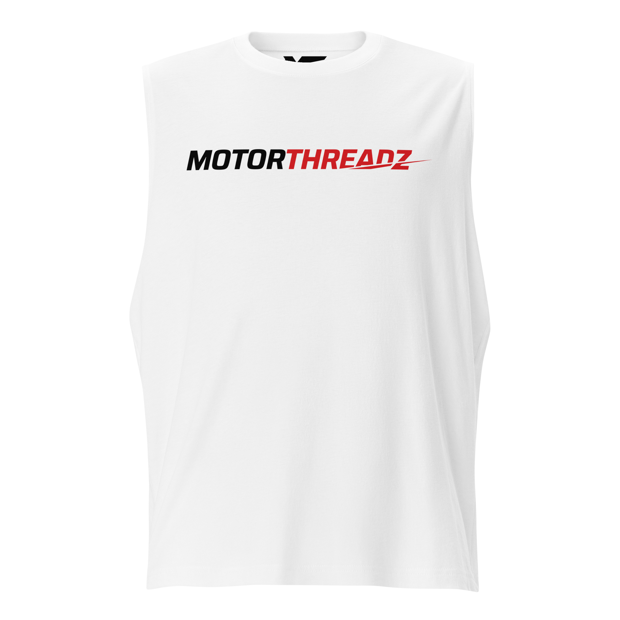 Motorthreadz Core muscle tank top in White featuring the MotorThreadz logo at the front