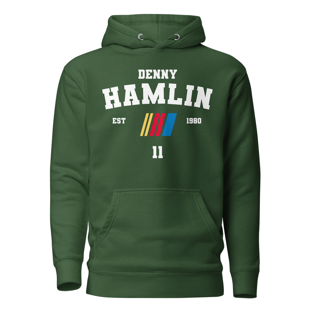 Motorthreadz Denny Hamlin Nascar hoodie in Forest Green featuring a racing inspired graphic design