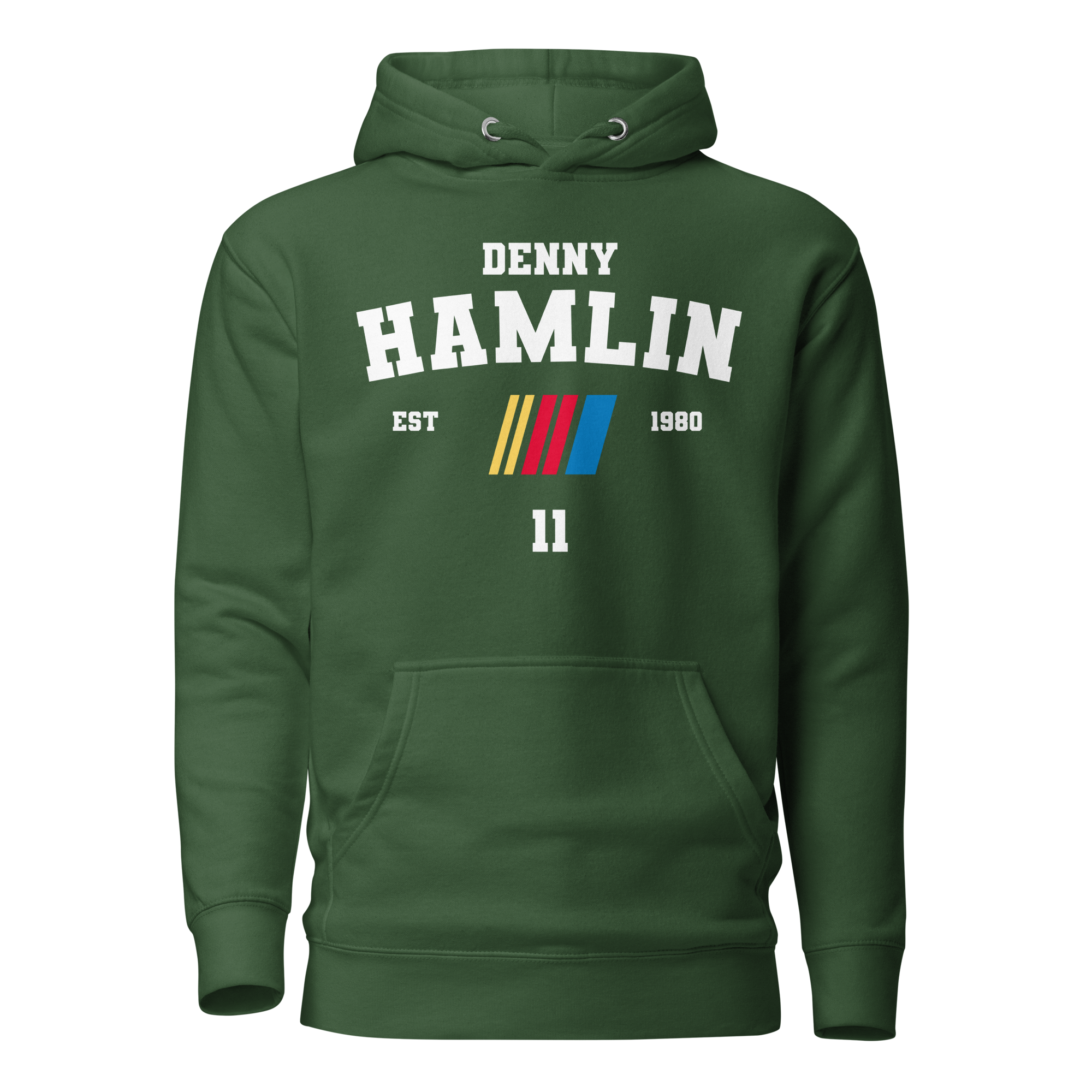 Motorthreadz Denny Hamlin Nascar hoodie in Forest Green featuring a racing inspired graphic design