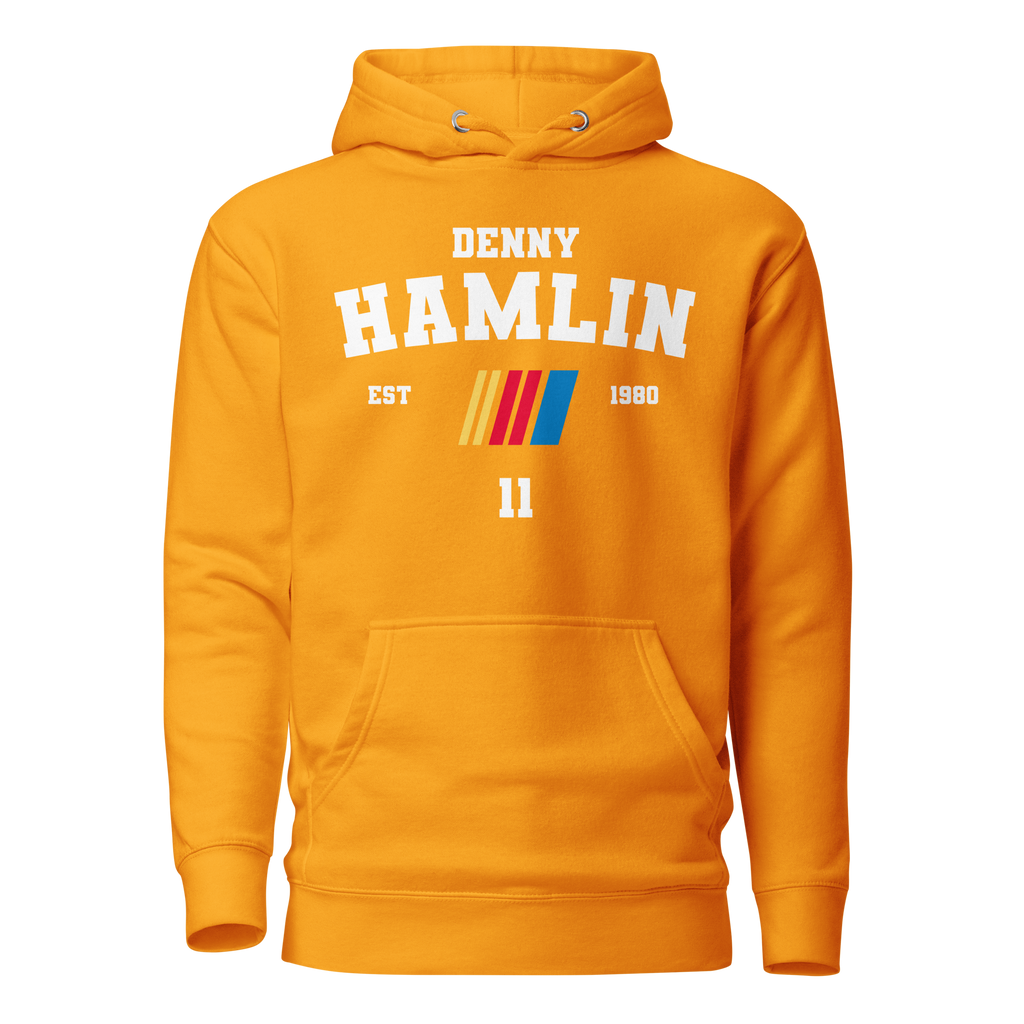 Motorthreadz Denny Hamlin Nascar hoodie in Team Gold featuring a racing inspired graphic design