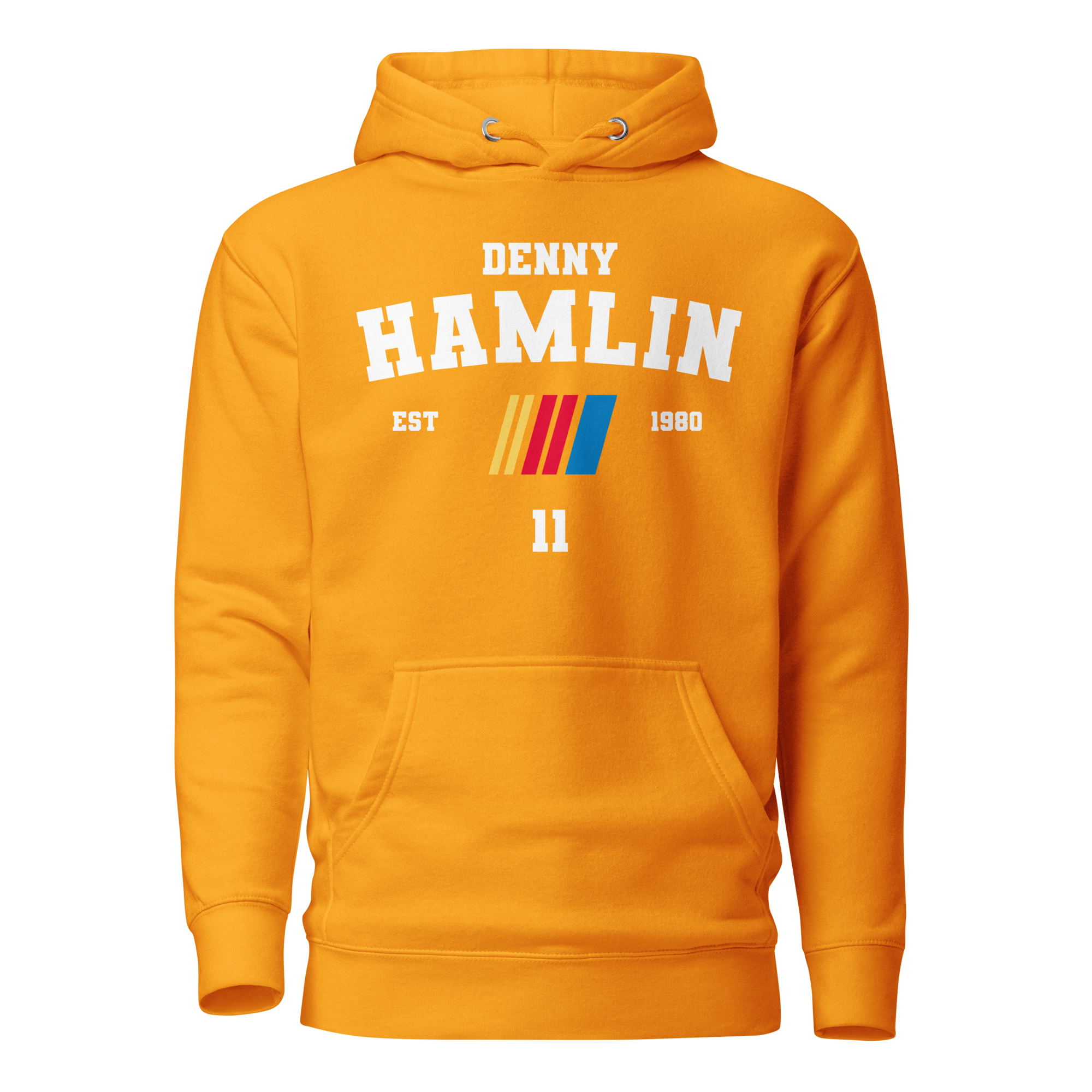 Motorthreadz Denny Hamlin Nascar hoodie in Team Gold featuring a racing inspired graphic design