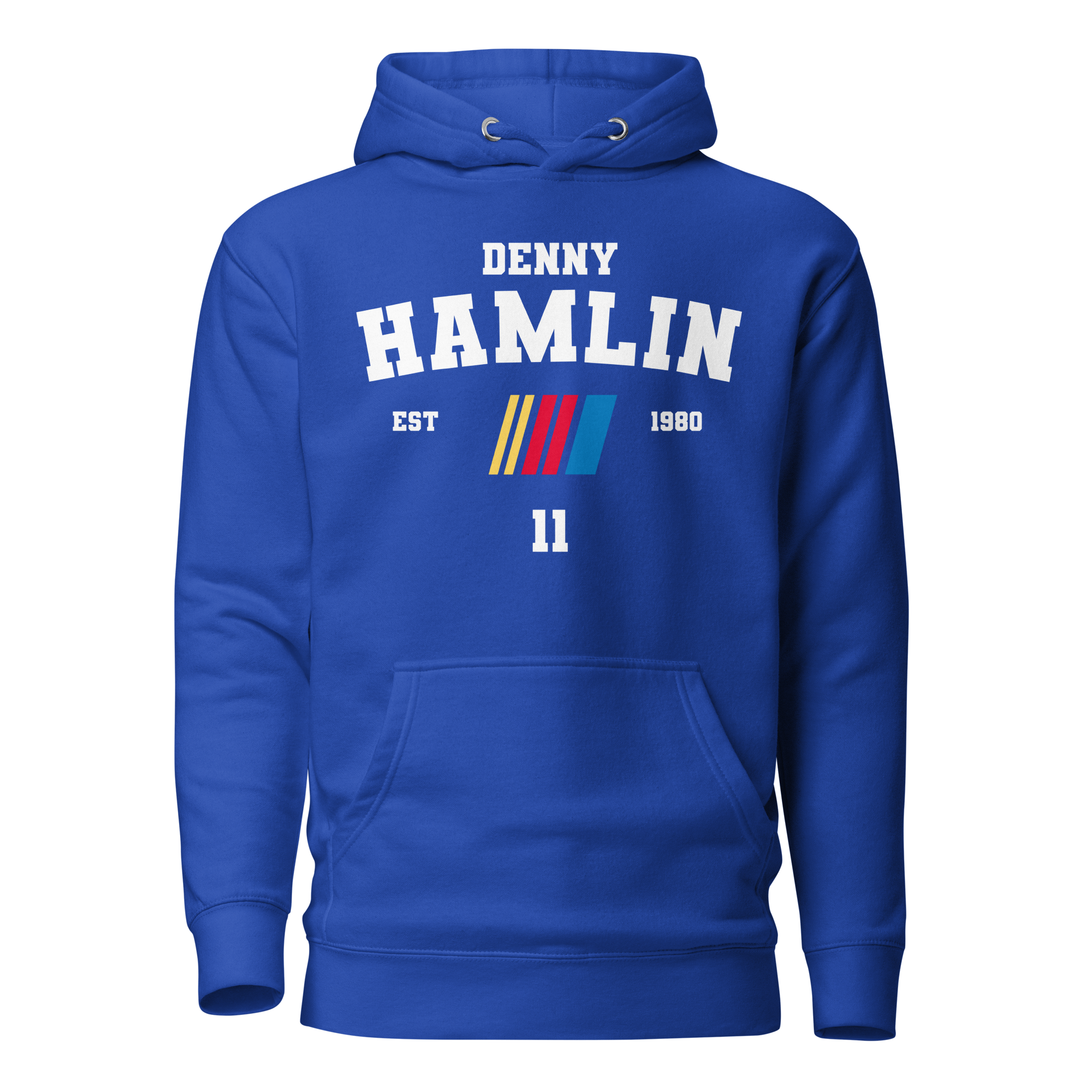 Motorthreadz Denny Hamlin Nascar hoodie in Team Royal featuring a racing inspired graphic design