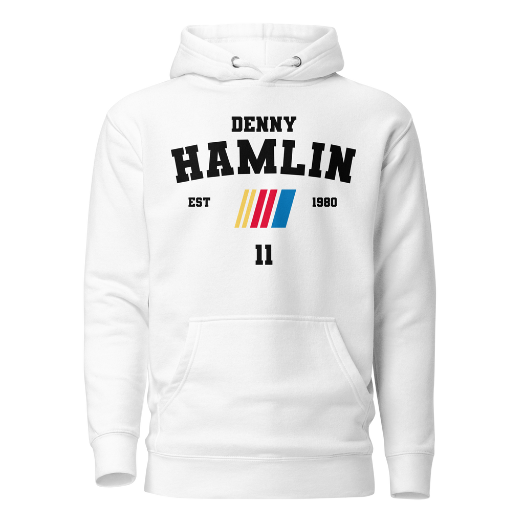Motorthreadz Denny Hamlin Nascar hoodie in White featuring a racing inspired graphic design