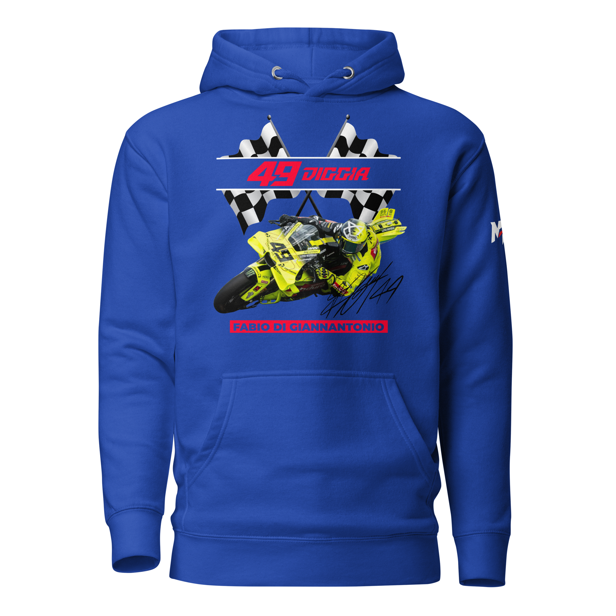 Motorthreadz Fabio Di Giannantonio Motogp hoodie in Team Royal featuring a racing inspired graphic design