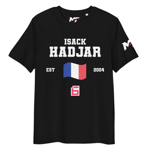 Motorthreadz Isack Hadjar Formula1 t-shirt in Black featuring a racing inspired graphic design