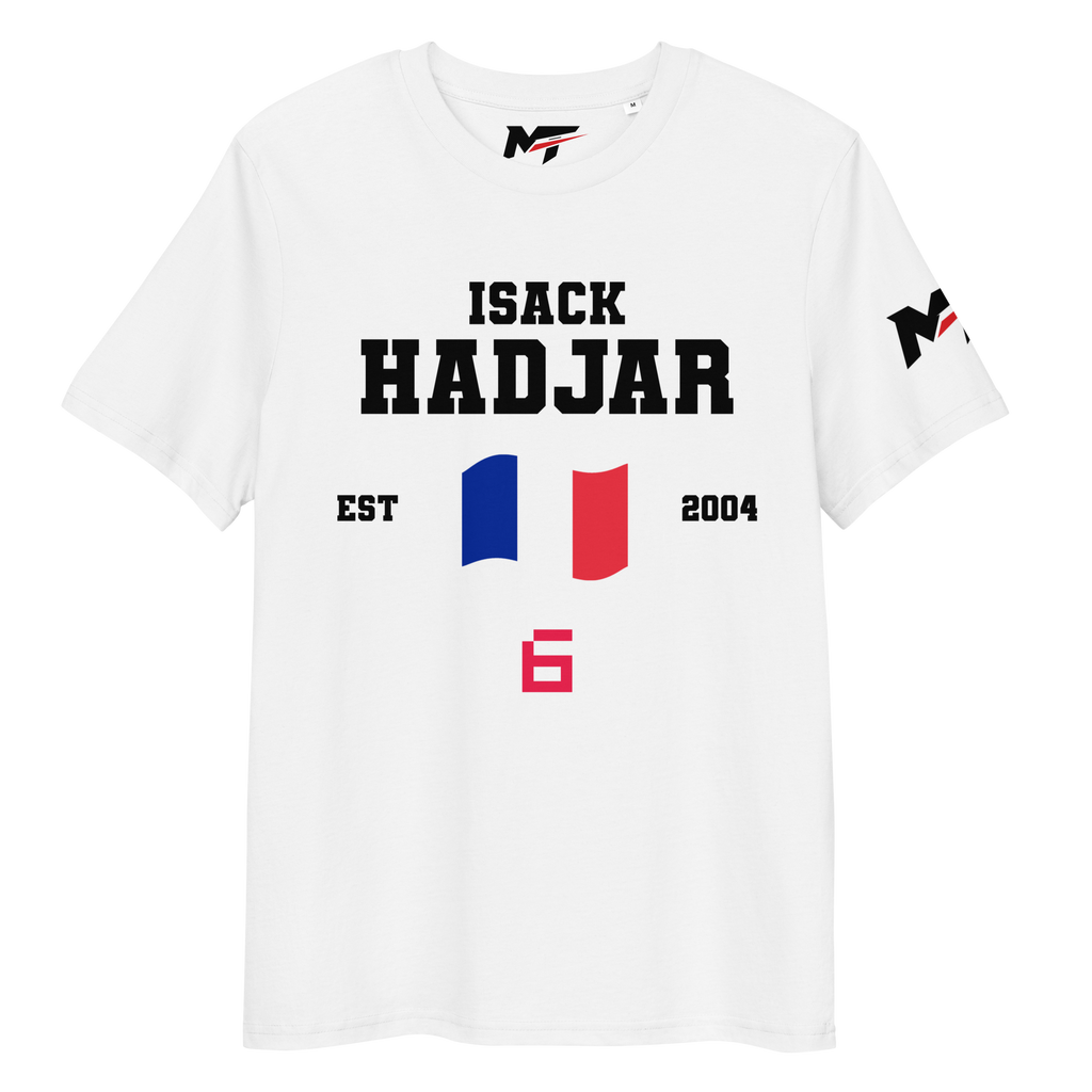 Motorthreadz Isack Hadjar Formula1 t-shirt in White featuring a racing inspired graphic design