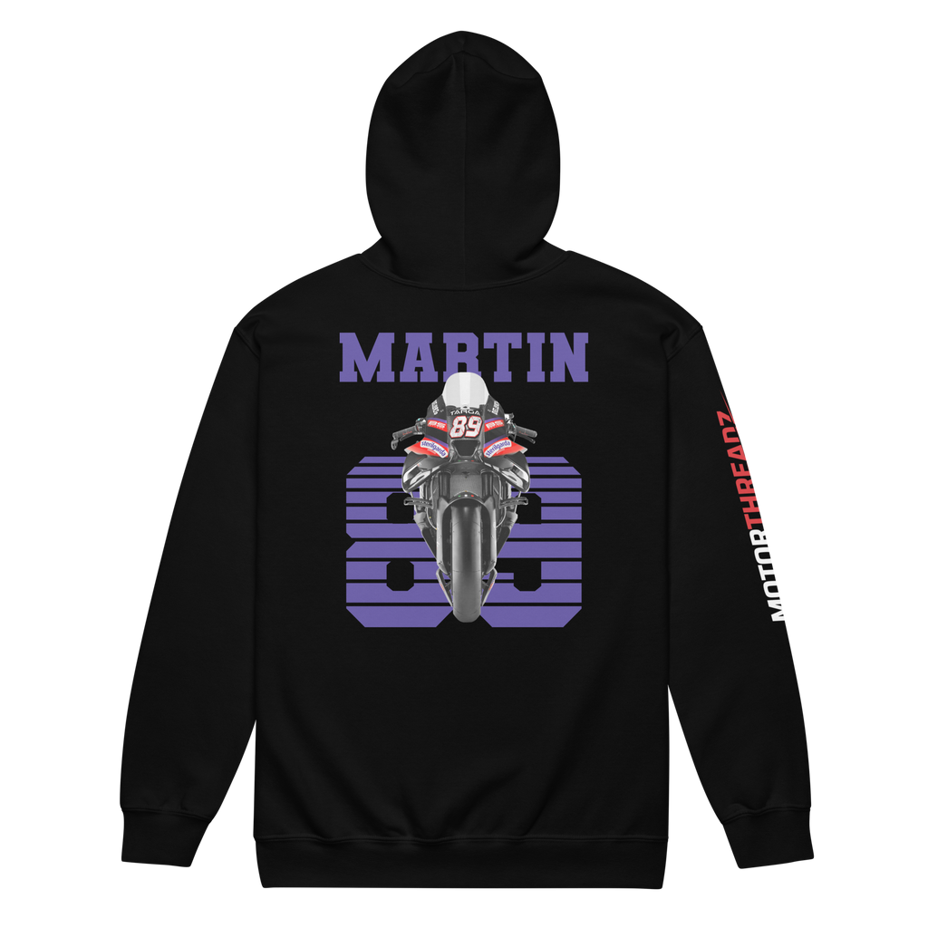 Motorthreadz Jorge Martin Motogp zip hoodie in Black featuring a racing inspired graphic design