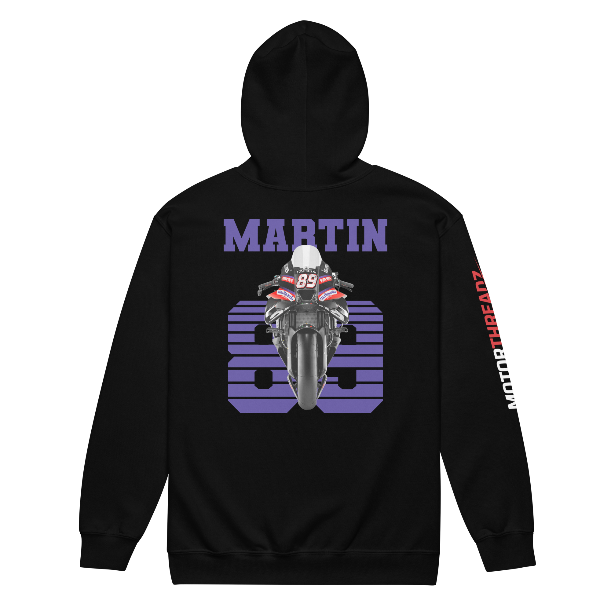 Motorthreadz Jorge Martin Motogp zip hoodie in Black featuring a racing inspired graphic design