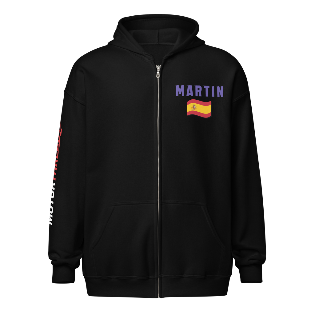 Motorthreadz Jorge Martin Motogp zip hoodie in Black featuring a racing inspired graphic design