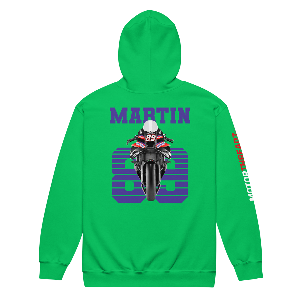 Motorthreadz Jorge Martin Motogp zip hoodie in Irish Green featuring a racing inspired graphic design