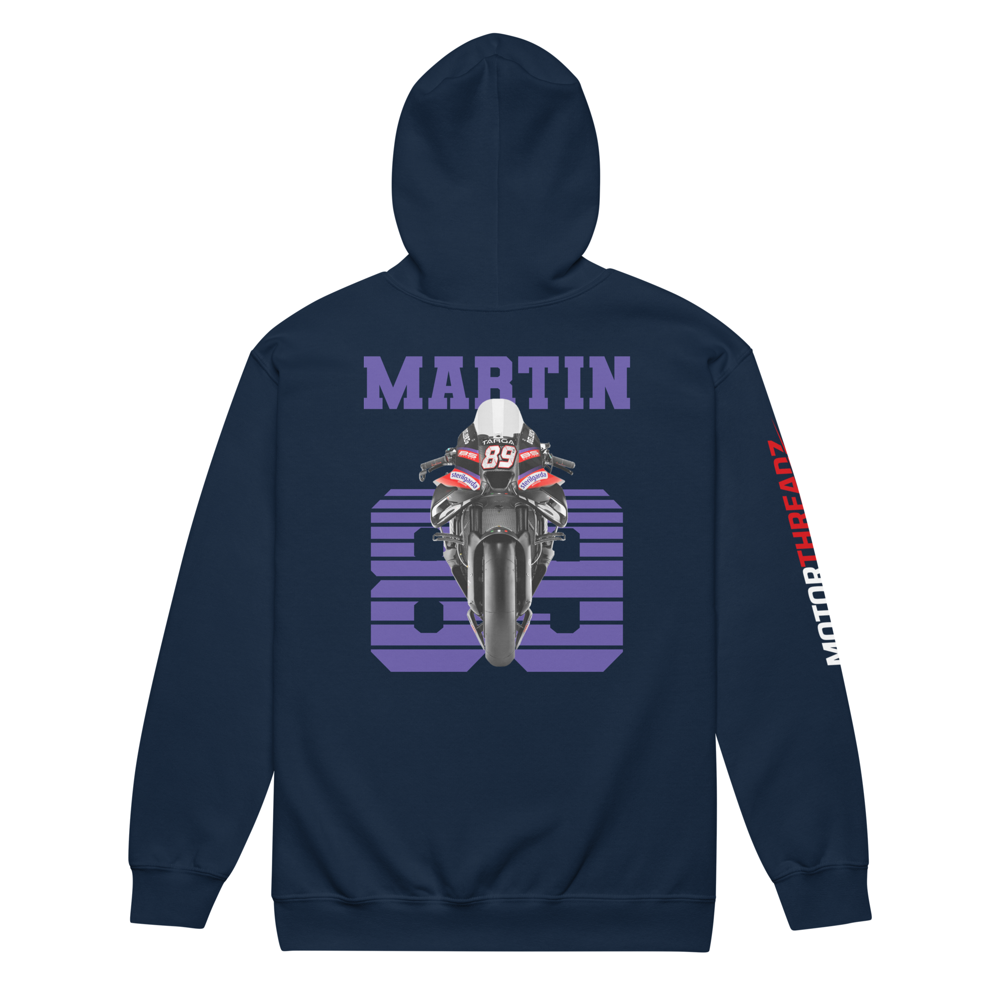 Motorthreadz Jorge Martin Motogp zip hoodie in Navy featuring a racing inspired graphic design