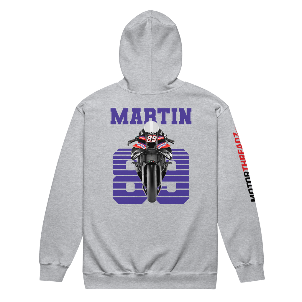 Motorthreadz Jorge Martin Motogp zip hoodie in Sport Grey featuring a racing inspired graphic design