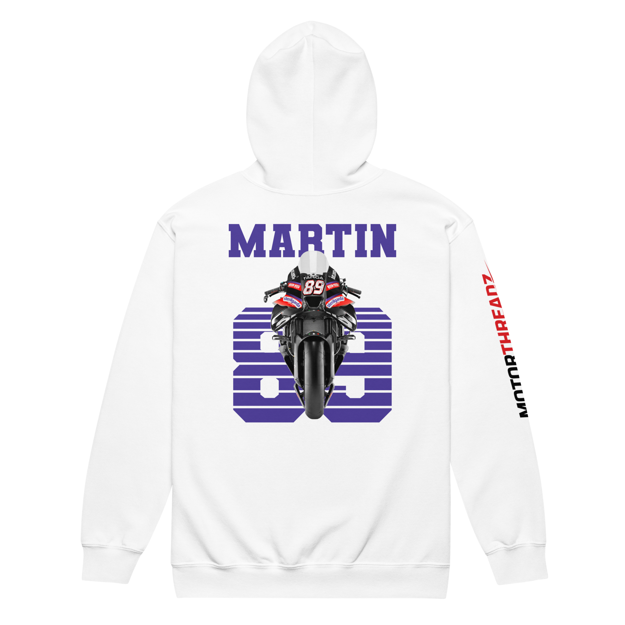 Motorthreadz Jorge Martin Motogp zip hoodie in White featuring a racing inspired graphic design