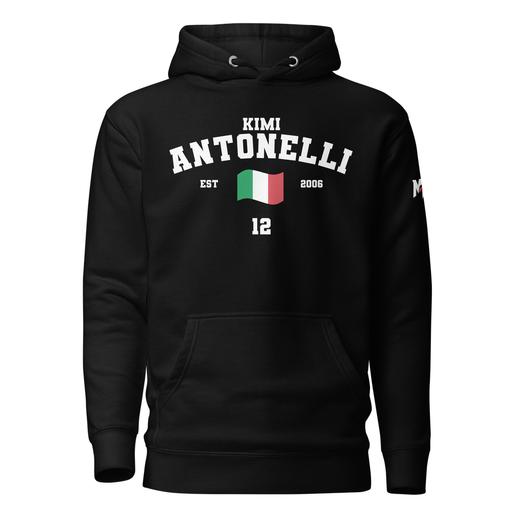 Motorthreadz Kimi Antonelli Formula1 hoodie in Black featuring a racing inspired graphic design