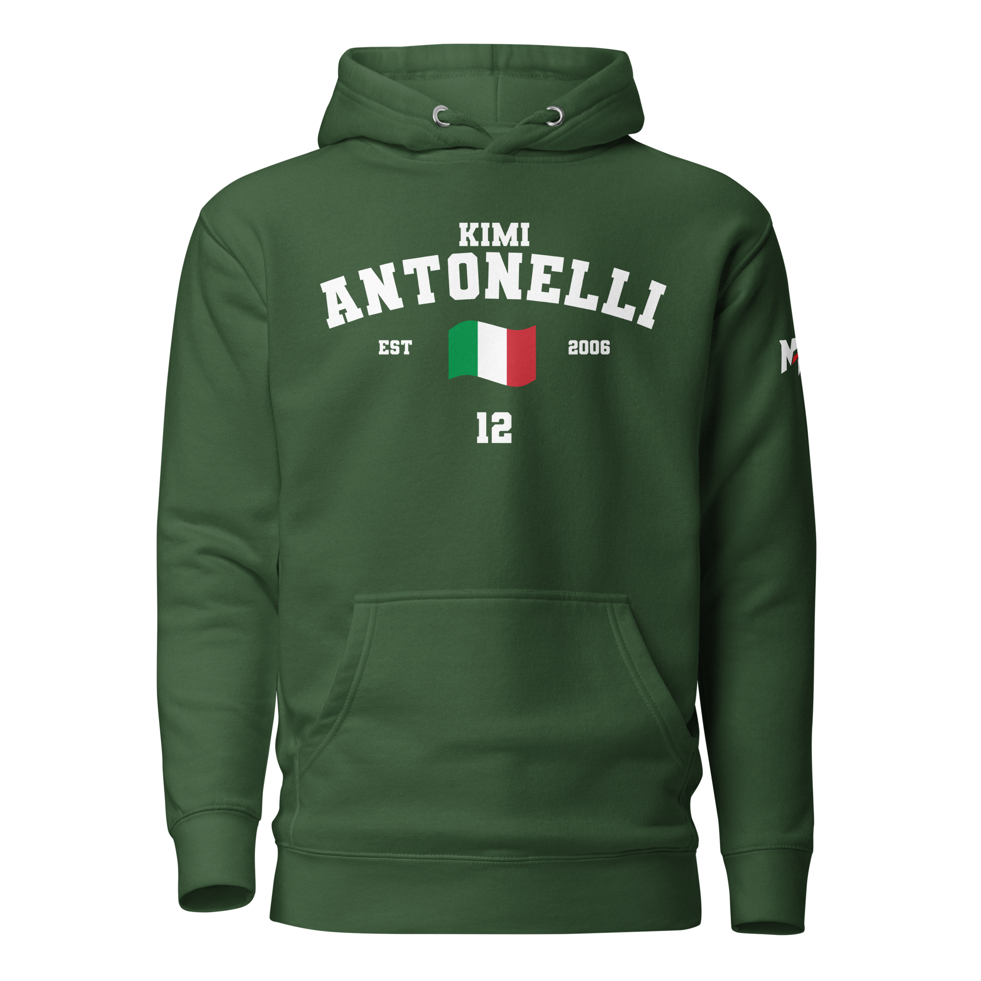 Motorthreadz Kimi Antonelli Formula1 hoodie in Forest Green featuring a racing inspired graphic design