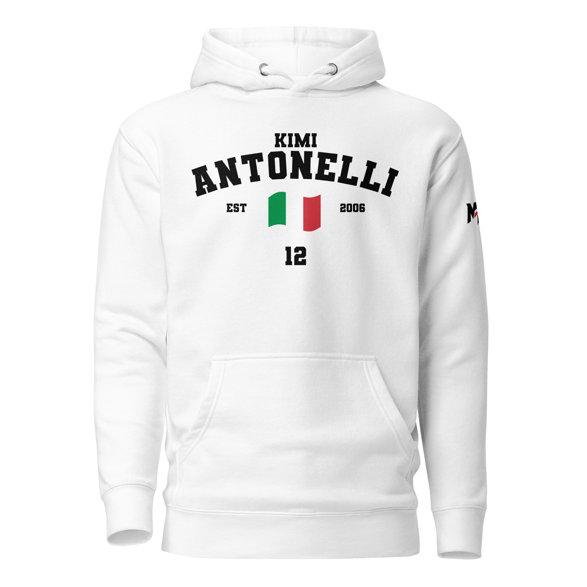 Motorthreadz Kimi Antonelli Formula1 hoodie in White featuring a racing inspired graphic design