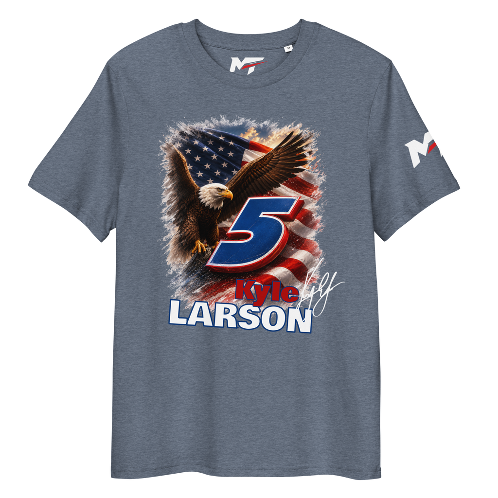 Motorthreadz Kyle Larson Nascar t-shirt in Dark Heather Blue featuring a racing inspired graphic design