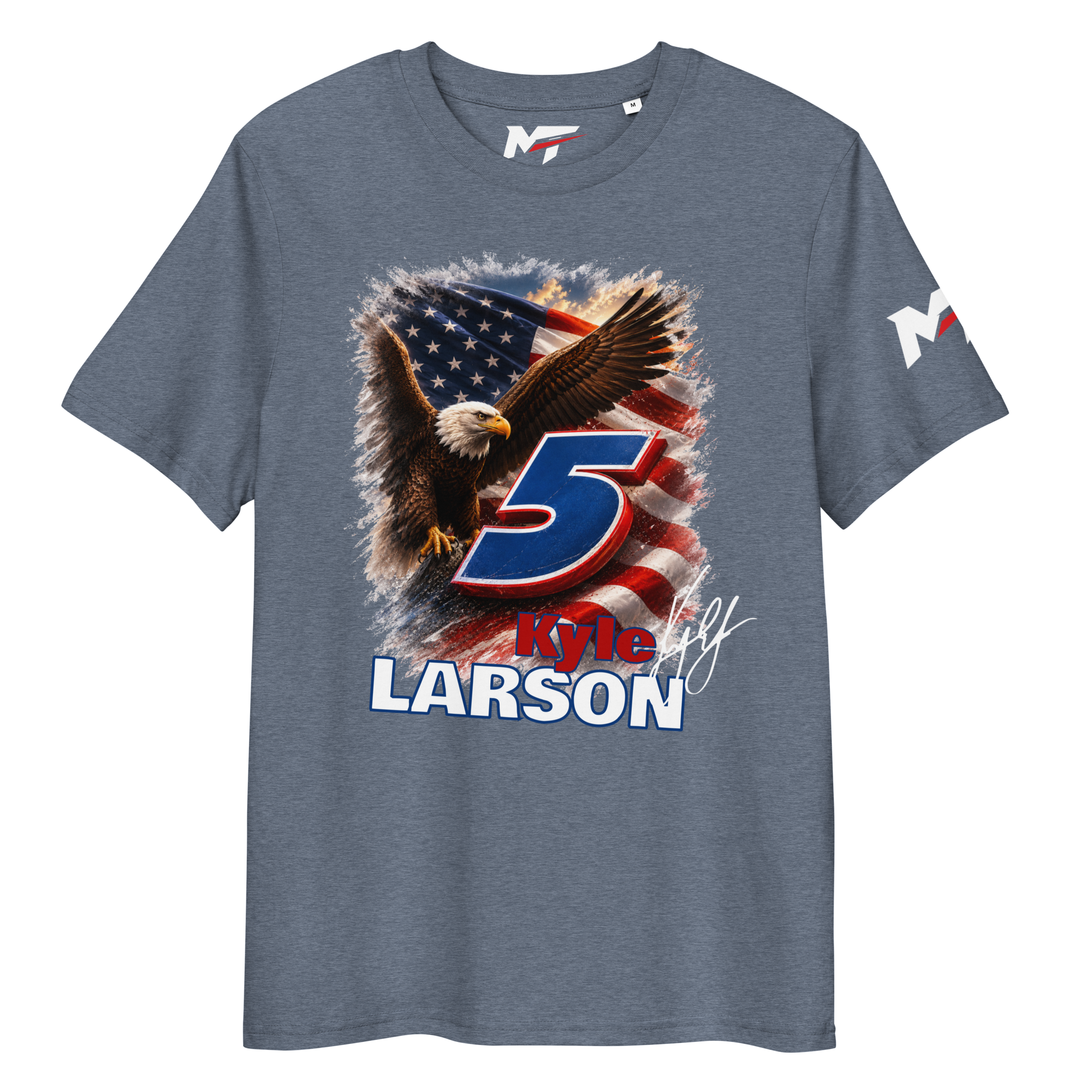Motorthreadz Kyle Larson Nascar t-shirt in Dark Heather Blue featuring a racing inspired graphic design