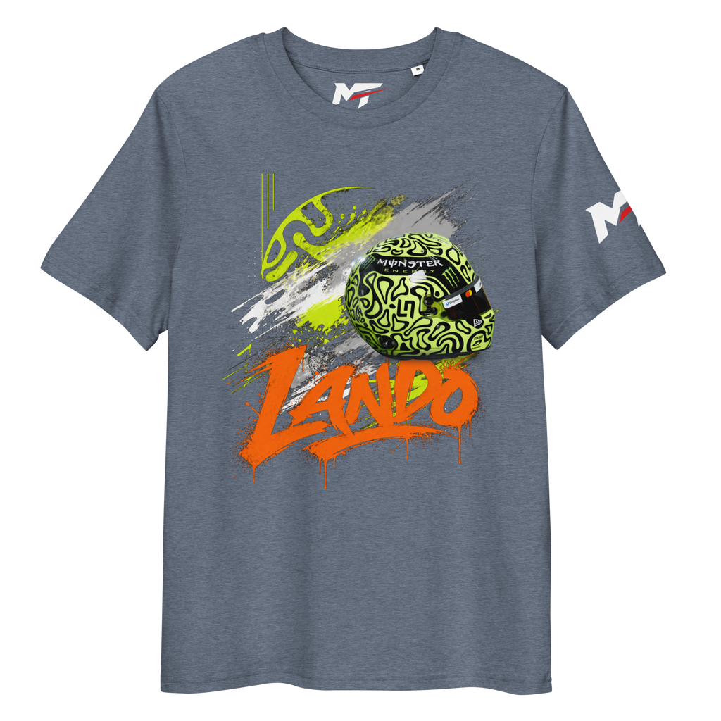 Motorthreadz Lando Norris Formula1 t-shirt in Dark Heather Blue featuring a racing inspired graphic design