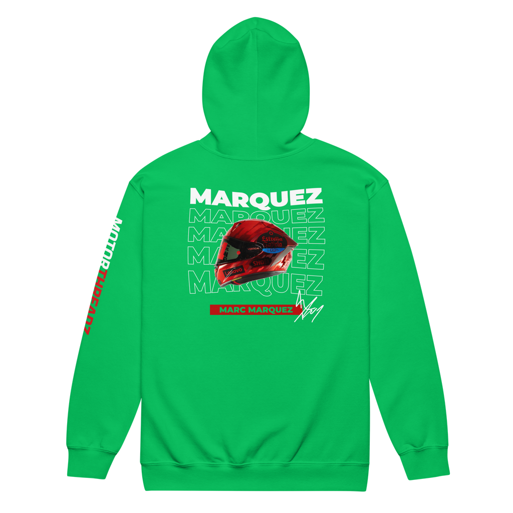 Motorthreadz Marc Marquez Motogp zip hoodie in Irish Green featuring a racing inspired graphic design