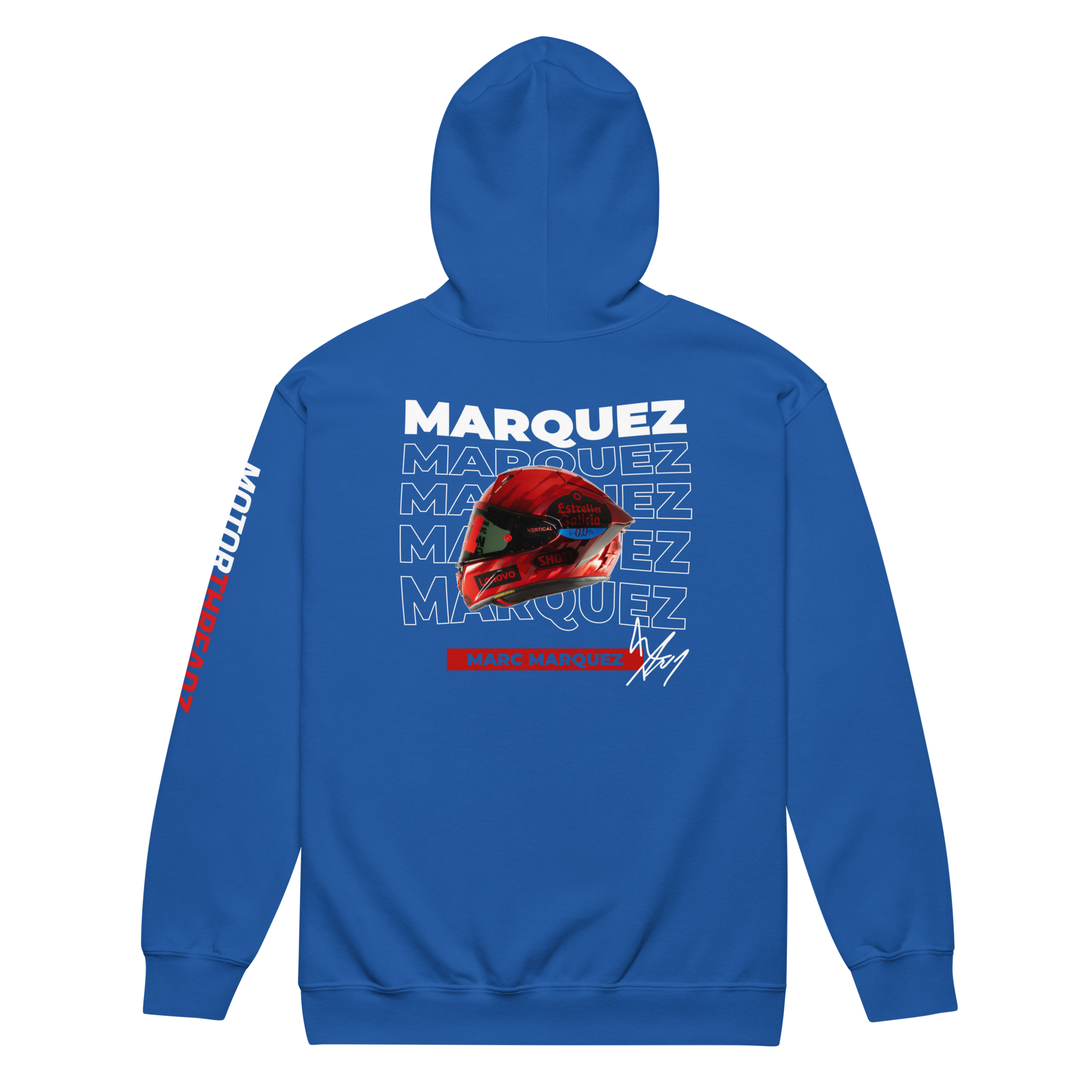 Motorthreadz Marc Marquez Motogp zip hoodie in Royal featuring a racing inspired graphic design