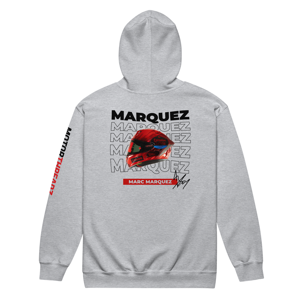 Motorthreadz Marc Marquez Motogp zip hoodie in Sport Grey featuring a racing inspired graphic design