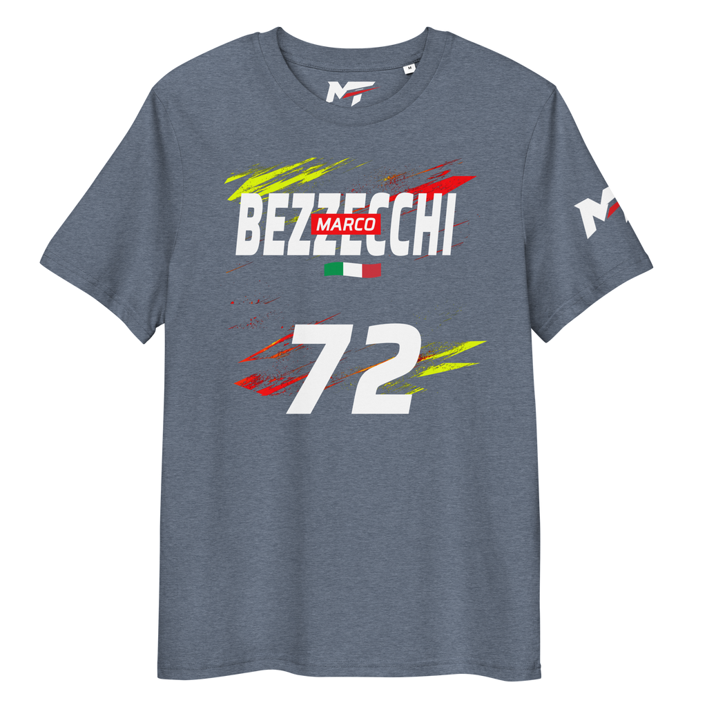 Motorthreadz Marco Bezzecchi Motogp t-shirt in Dark Heather Blue featuring a racing inspired graphic design