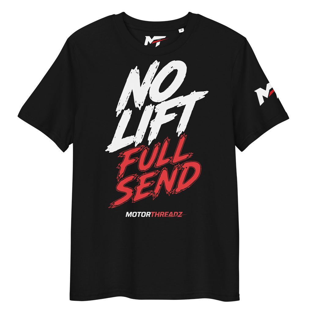 Motorthreadz No Lift Full Send Motorsports t-shirt in Black featuring a racing inspired graphic design