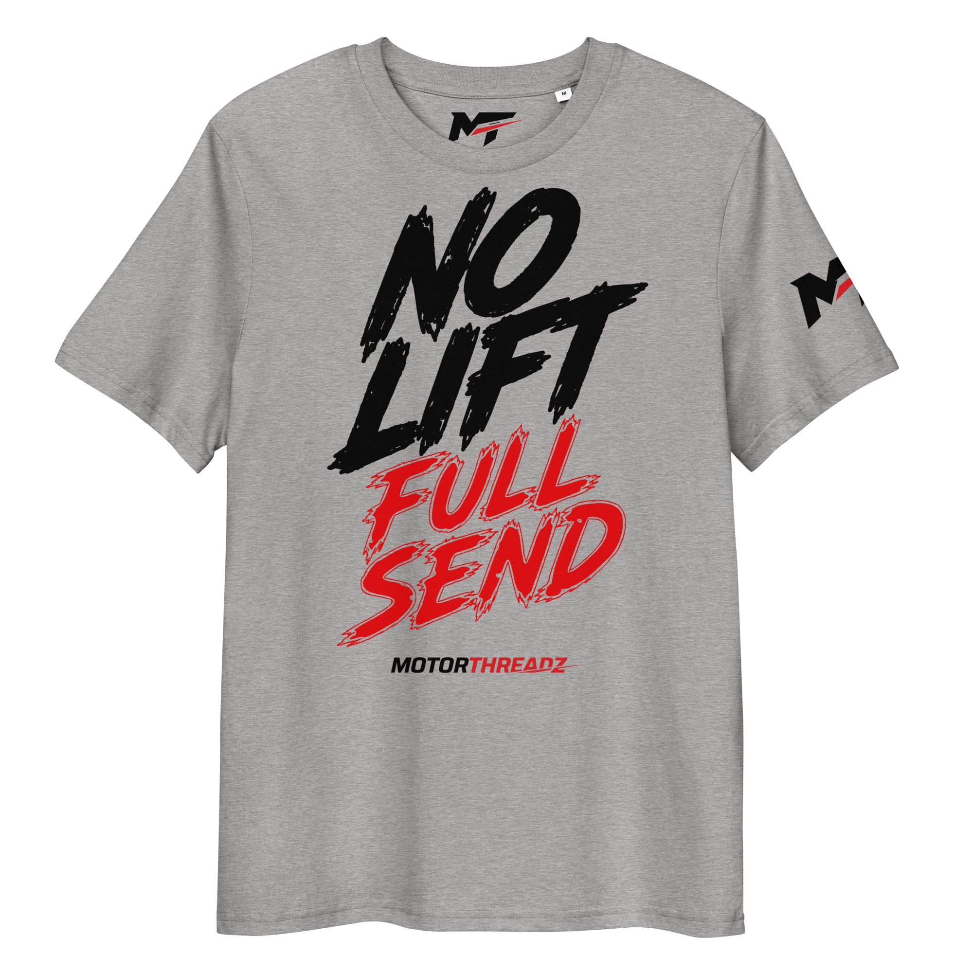 Motorthreadz No Lift Full Send Motorsports t-shirt in Heather Grey featuring a racing inspired graphic design