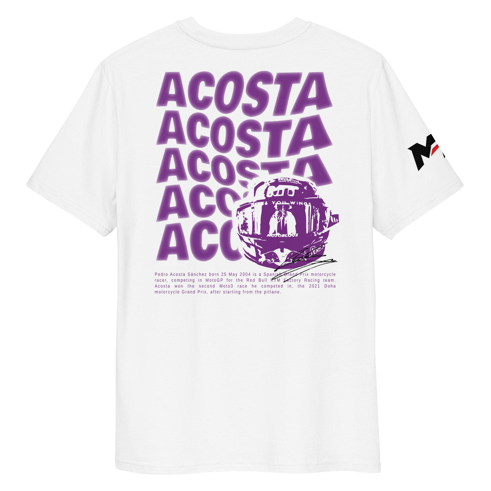 Motorthreadz Pedro Acosta Motogp t-shirt in White featuring a racing inspired graphic design