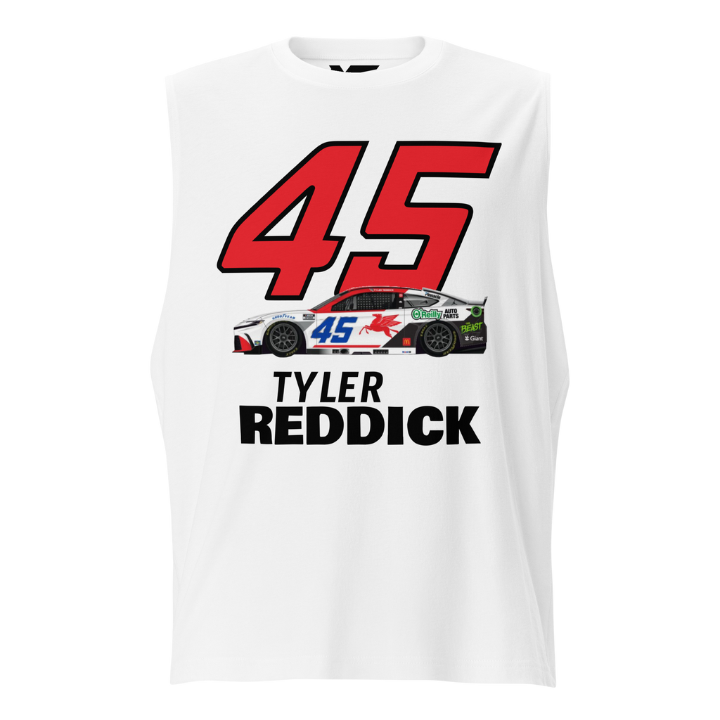Motorthreadz Tyler Reddick Nascar muscle tank top in White featuring a racing inspired graphic design